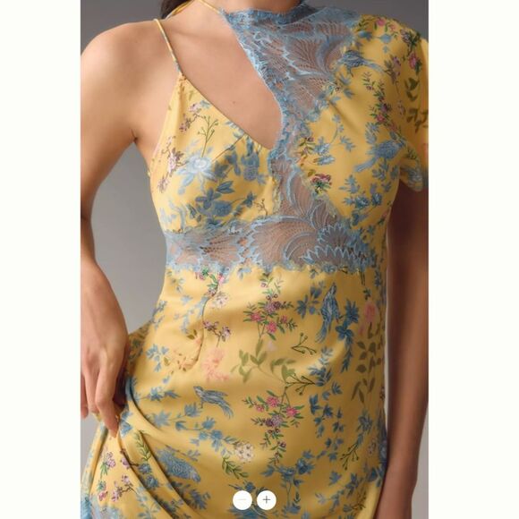 Anthropologie Geisha Designs Asymmetrical Lace Mix Slip Maxi Dress - Picture 3 of 3